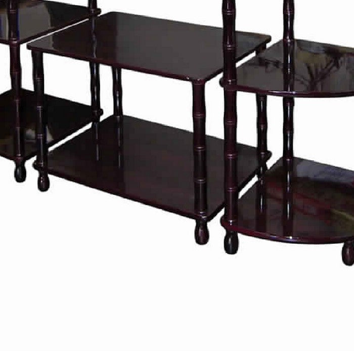 3 Tier Wooden Accent Table Set with Bamboo Style Legs, Dark Brown