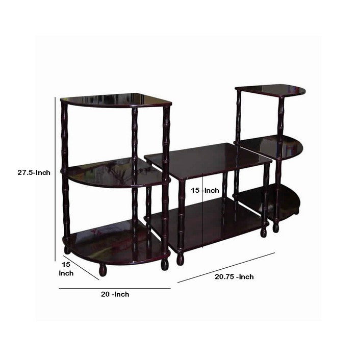 3 Tier Wooden Accent Table Set with Bamboo Style Legs, Dark Brown