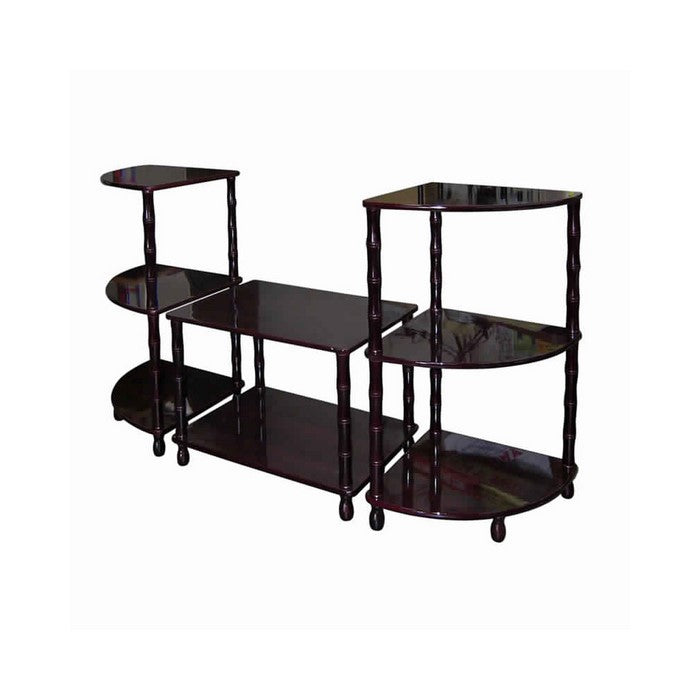 3 Tier Wooden Accent Table Set with Bamboo Style Legs, Dark Brown