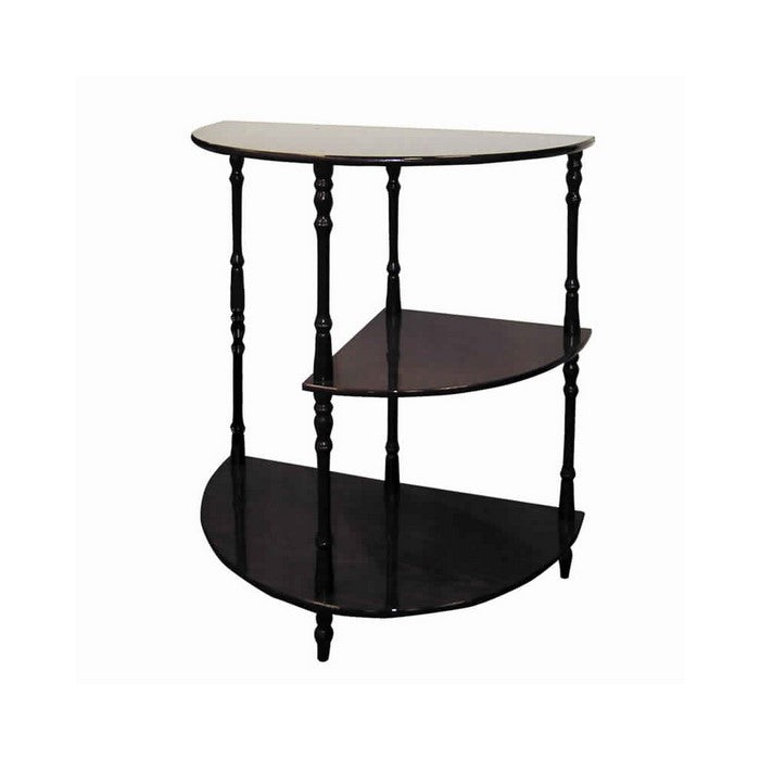 Traditional Style Wooden 3 Tier Half Table with Turned Legs, Dark Brown