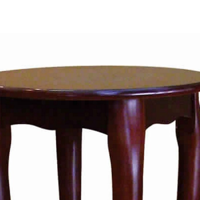 Round Shaped Wooden Coffee Table with Cabriole Legs, Cherry Brown