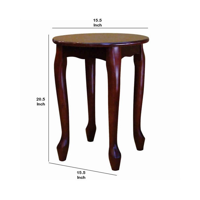 Round Shaped Wooden Coffee Table with Cabriole Legs, Cherry Brown
