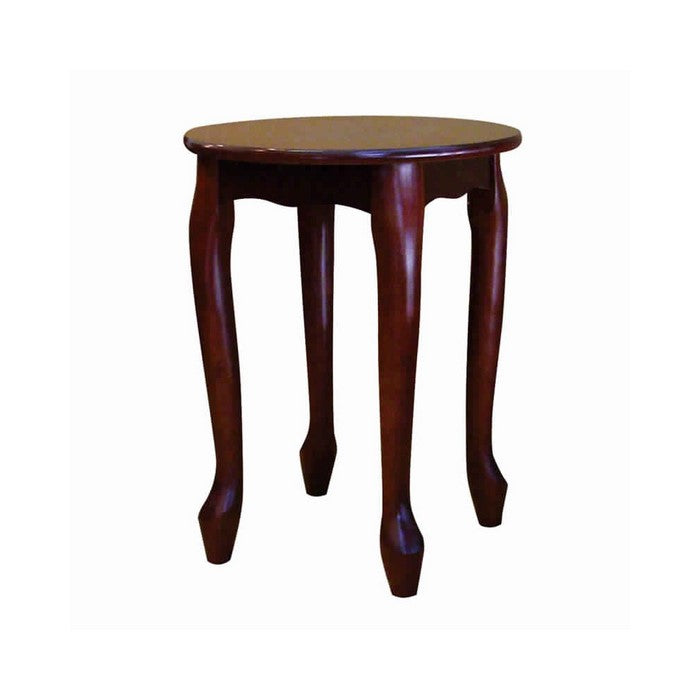 Round Shaped Wooden Coffee Table with Cabriole Legs, Cherry Brown