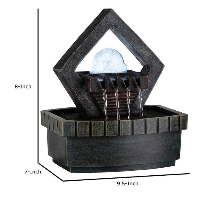 Geometric Polyresin Frame Fountain with Crystal Like Plastic Ball, Brown