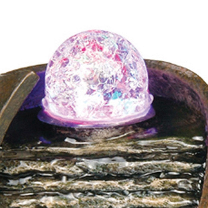 8 Inches Polyresin Frame Table Fountain with Hat Shape Base, Dark Brown