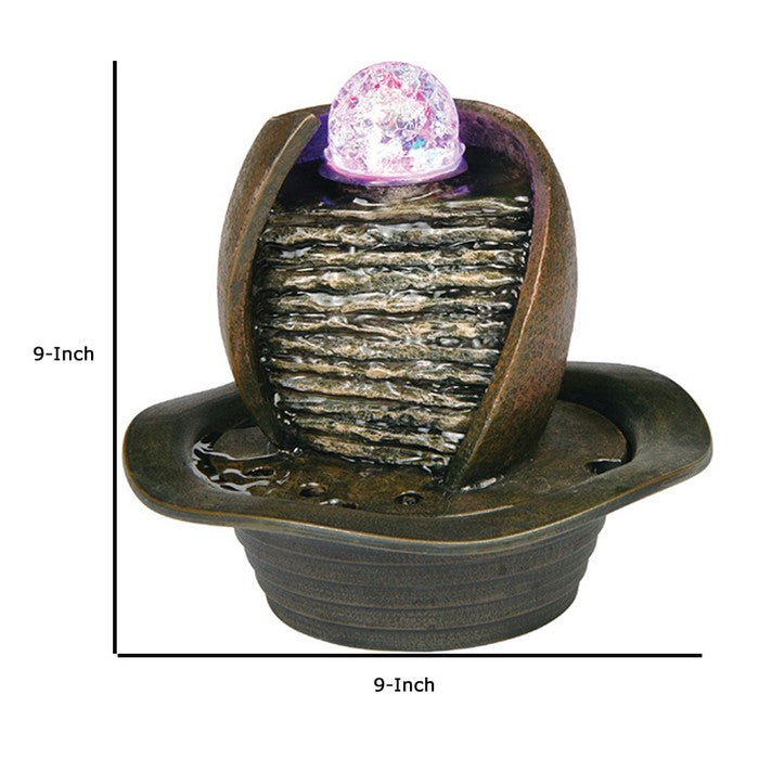 8 Inches Polyresin Frame Table Fountain with Hat Shape Base, Dark Brown