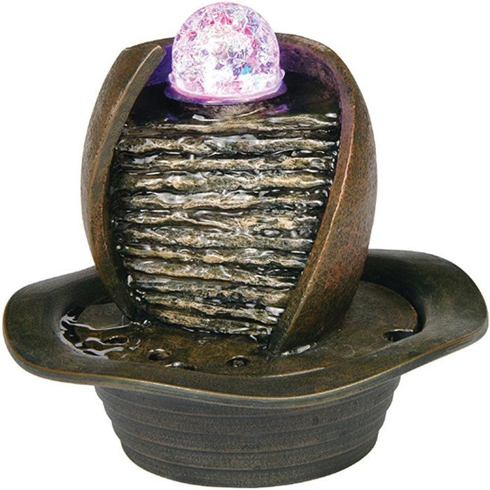 8 Inches Polyresin Frame Table Fountain with Hat Shape Base, Dark Brown