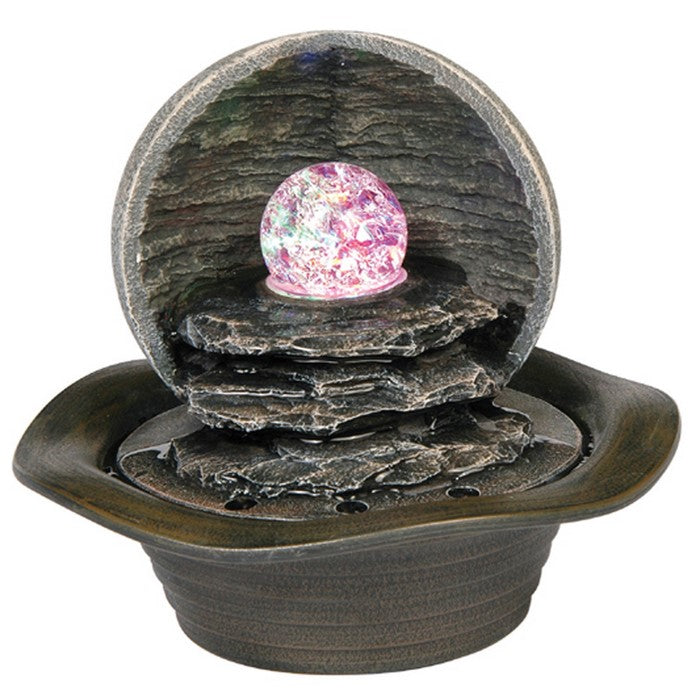 8 Inches Polyresin Frame Table Fountain with Hat Shape Base, Gray and Brown