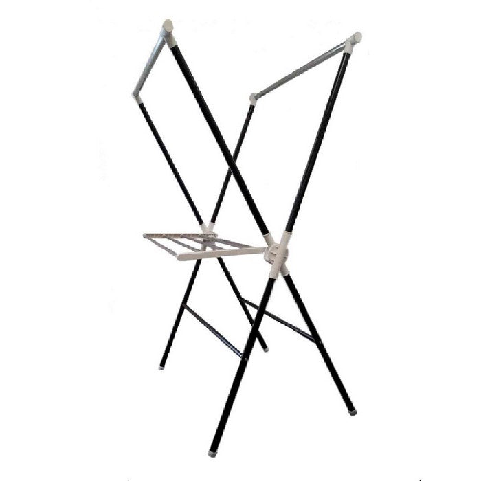 Plastic and Metal Frame Folding Laundry Rack, Black and White