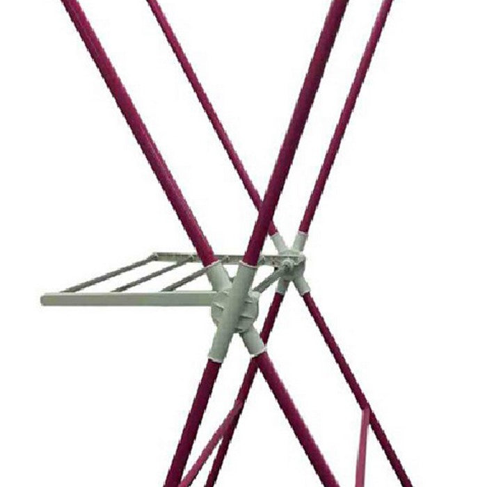 Plastic and Metal Frame Folding Laundry Rack, Pink and White