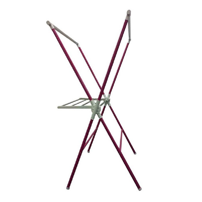 Plastic and Metal Frame Folding Laundry Rack, Pink and White