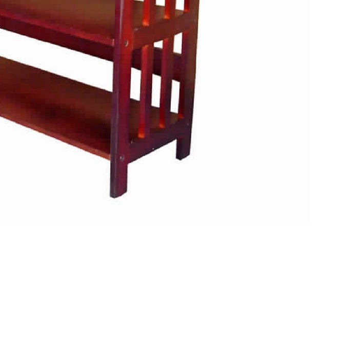 3 Tier Spacious Wooden Bookcase with Slatted Sides, Cherry Brown
