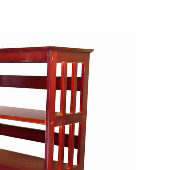 3 Tier Spacious Wooden Bookcase with Slatted Sides, Cherry Brown