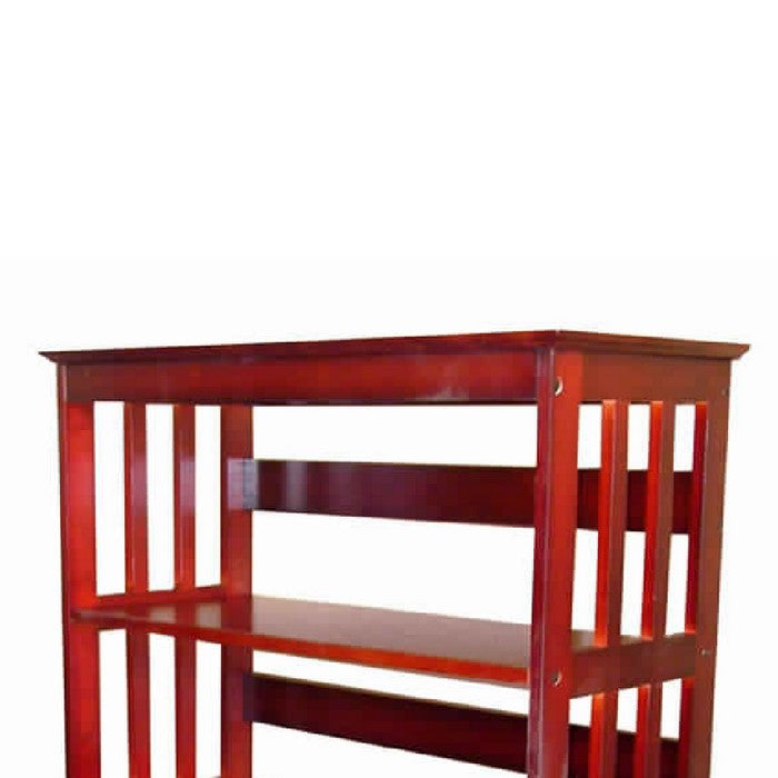 3 Tier Spacious Wooden Bookcase with Slatted Sides, Cherry Brown