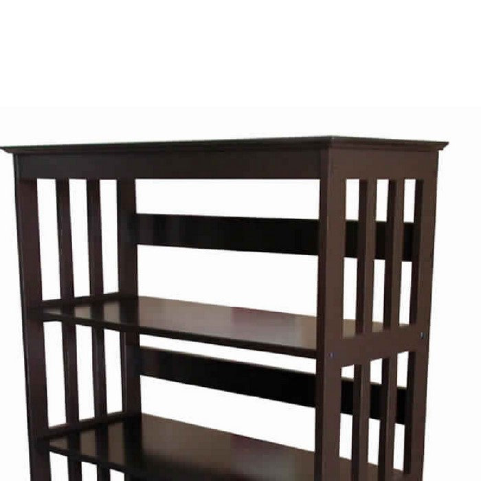 3 Tier Spacious Wooden Bookcase with Slatted Sides, Espresso Brown
