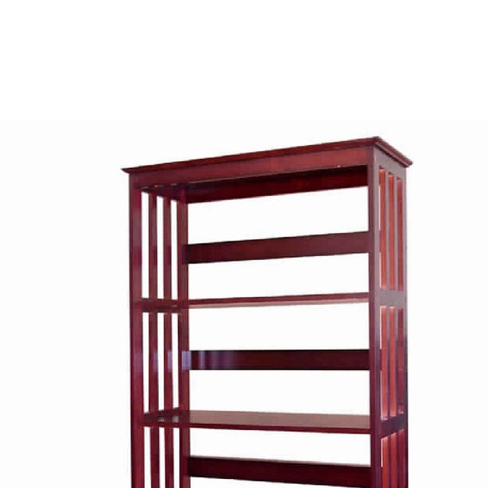 4 Tier Spacious Wooden Bookcase with Slatted Sides, Cherry Brown