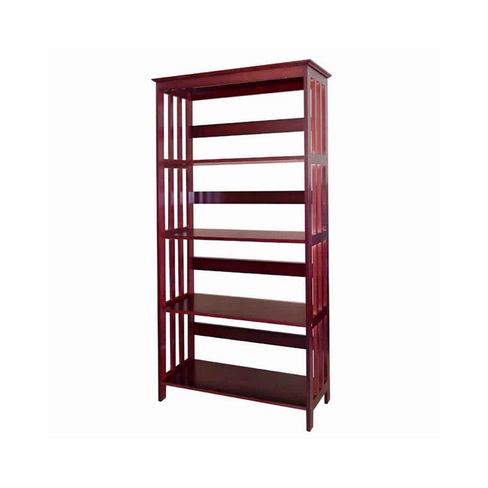 4 Tier Spacious Wooden Bookcase with Slatted Sides, Cherry Brown