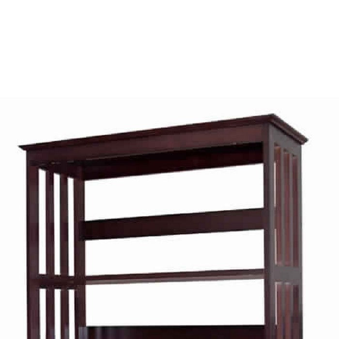 4 Tier Spacious Wooden Bookcase with Slatted Sides, Espresso Brown