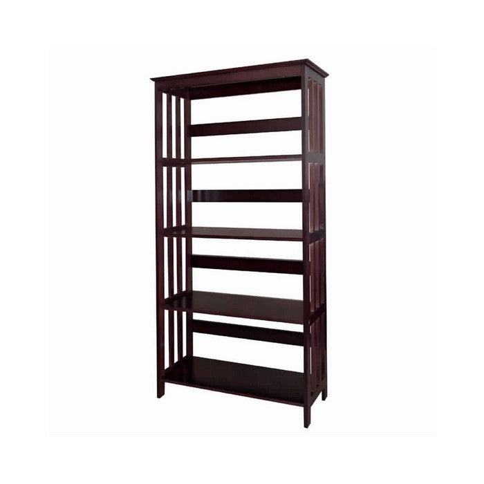 4 Tier Spacious Wooden Bookcase with Slatted Sides, Espresso Brown