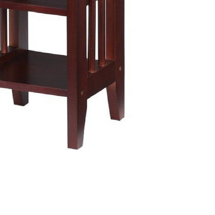 Wooden Media Storage Tower with 5 Open Shelves, Cherry Brown