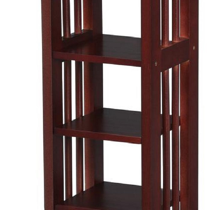 Wooden Media Storage Tower with 5 Open Shelves, Cherry Brown
