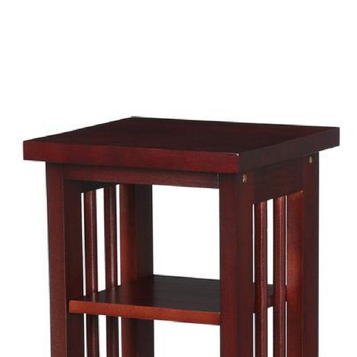 Wooden Media Storage Tower with 5 Open Shelves, Cherry Brown