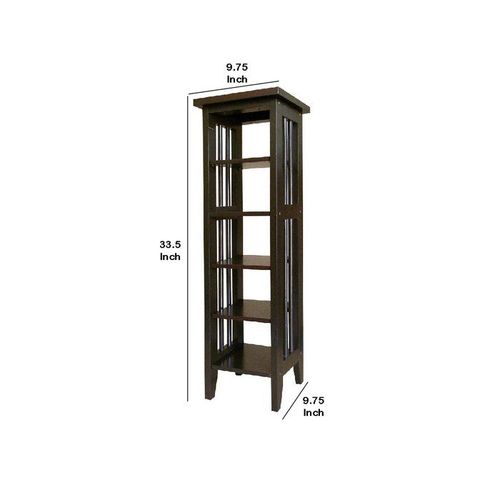 Wooden Media Storage Tower with 5 Open Shelves, Espresso Brown