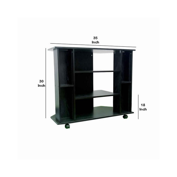 Wooden TV Stand with 3 Tier Shelving and CD Rack, Black