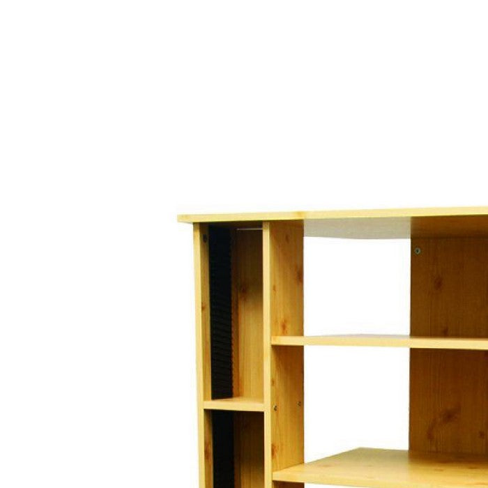 Wooden TV Stand with 3 Tier Shelving and CD Rack, Natural Brown