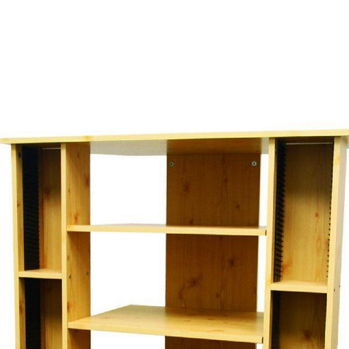 Wooden TV Stand with 3 Tier Shelving and CD Rack, Natural Brown