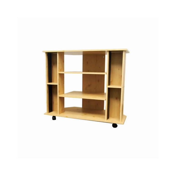 Wooden TV Stand with 3 Tier Shelving and CD Rack, Natural Brown