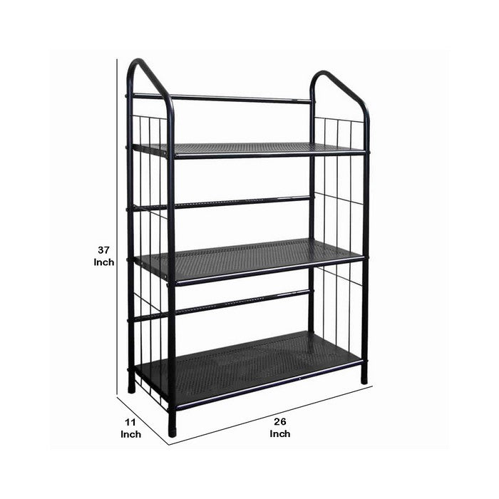 3 Tier Industrial Style Open Frame Metal Bookshelf, Black