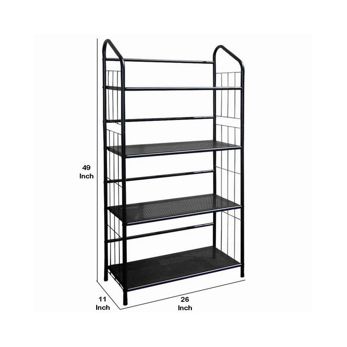 4 Tier Industrial Style Open Frame Metal Bookshelf, Black