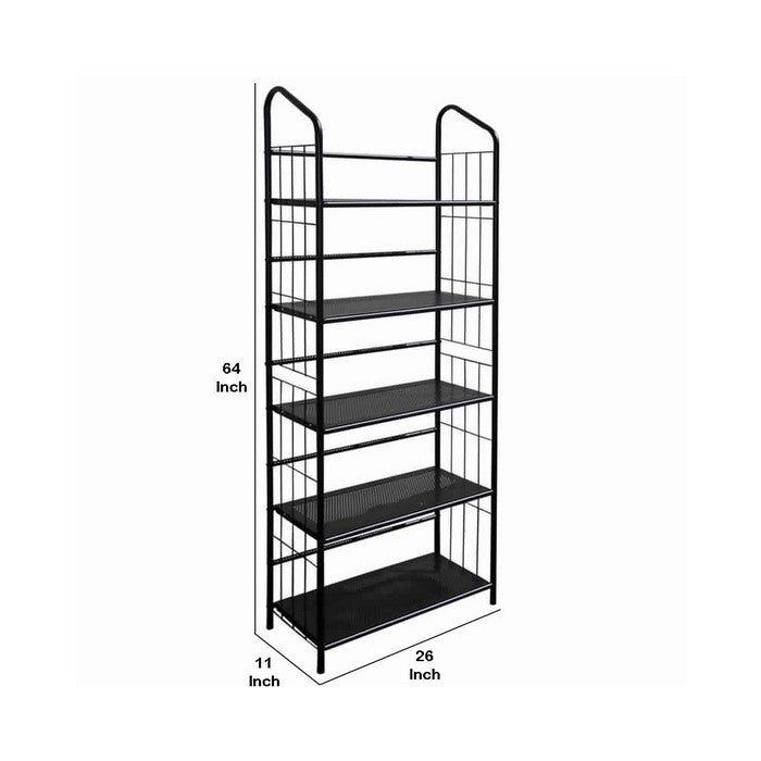 5 Tier Industrial Style Open Frame Metal Bookshelf, Black