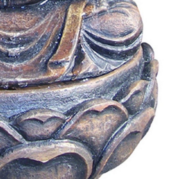 Polyresin Frame Buddha Fountain in Lotus Position, Rustic Bronze