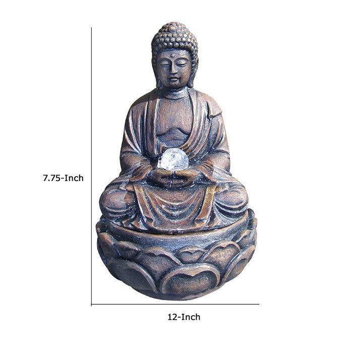 Polyresin Frame Buddha Fountain in Lotus Position, Rustic Bronze