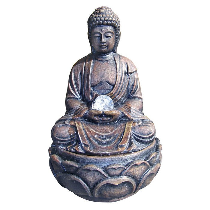 Polyresin Frame Buddha Fountain in Lotus Position, Rustic Bronze