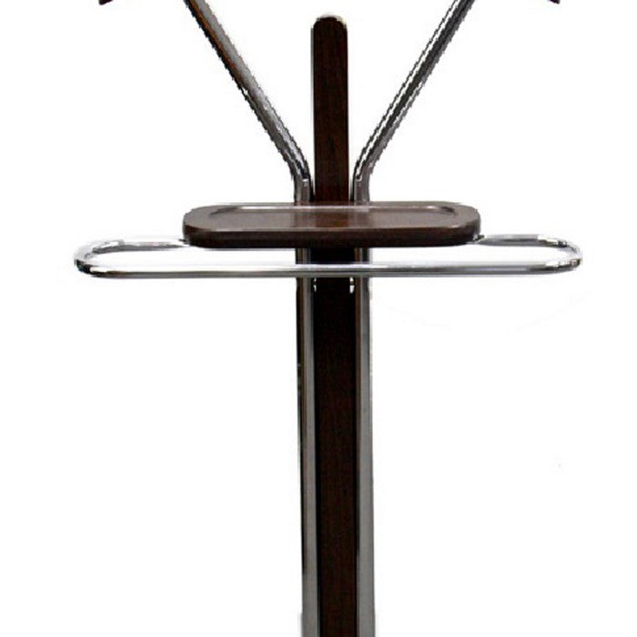 Wood and Metal Frame Valet with Stable Base, Espresso Brown and Chrome
