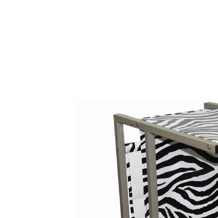 Fabric and Metal Laptop Cart with Animal Print, White and Black