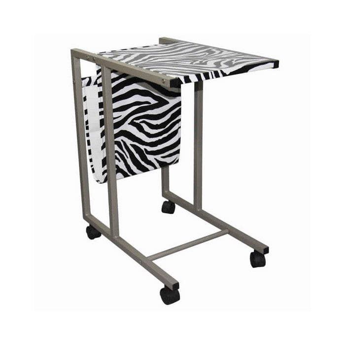 Fabric and Metal Laptop Cart with Animal Print, White and Black