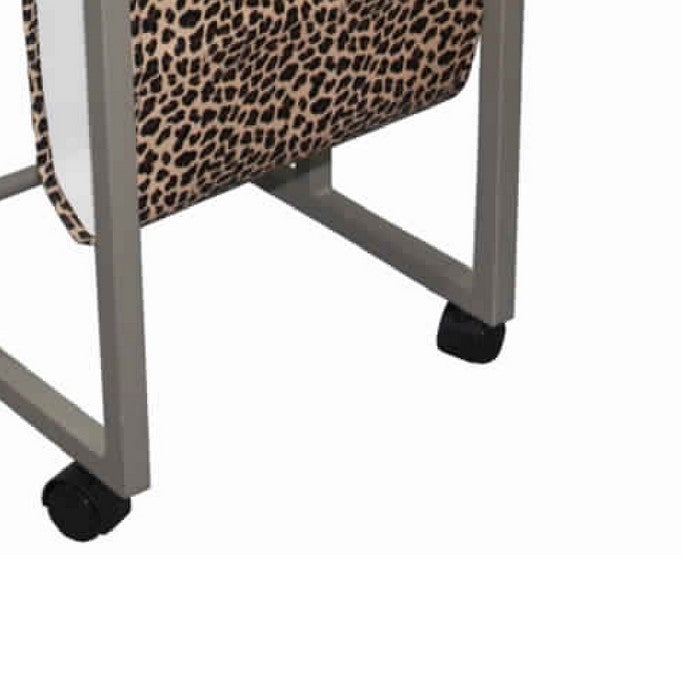 Fabric and Metal Laptop Cart with Animal Print, Brown and Black