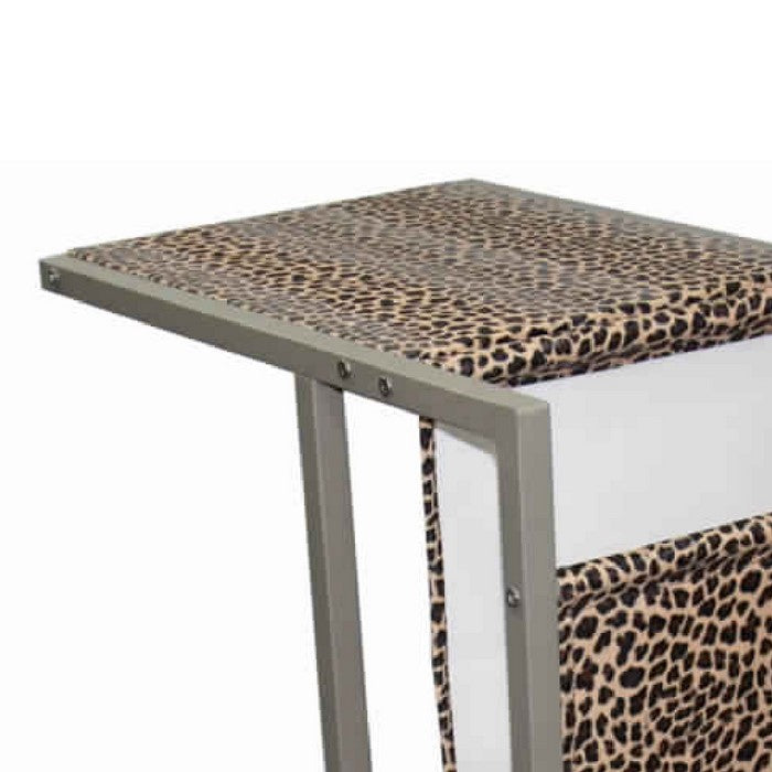 Fabric and Metal Laptop Cart with Animal Print, Brown and Black
