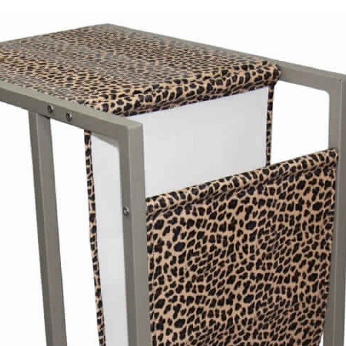 Fabric and Metal Laptop Cart with Animal Print, Brown and Black