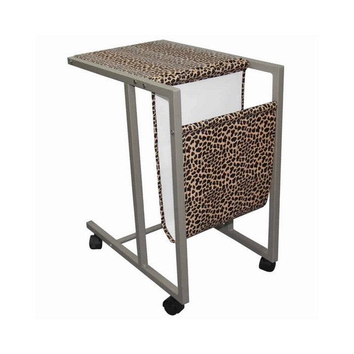 Fabric and Metal Laptop Cart with Animal Print, Brown and Black