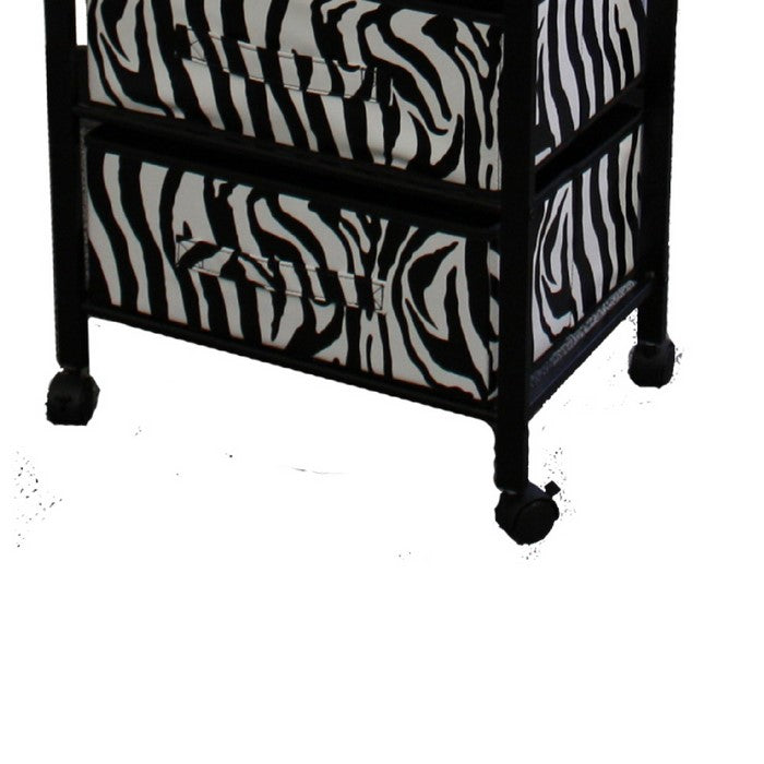 Animal Print Metal Rack with 6 Spacious Drawers, Black and White