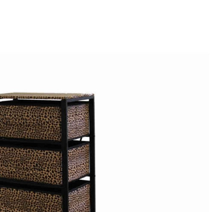 Animal Print Metal Rack with 6 Spacious Drawers, Black and Brown