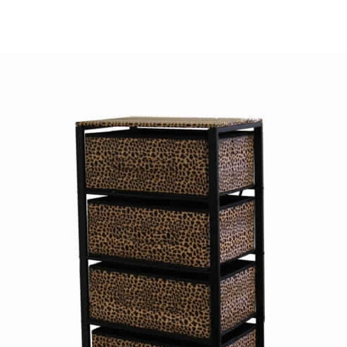 Animal Print Metal Rack with 6 Spacious Drawers, Black and Brown