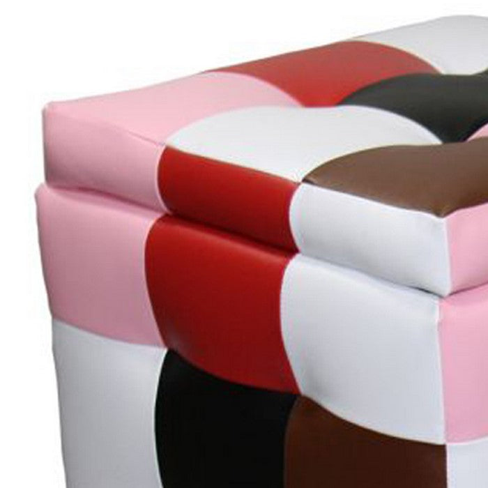 2 Piece Tufted Faux Leather Upholstered Storage Ottoman, Multicolor