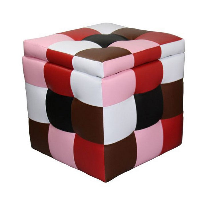 2 Piece Tufted Faux Leather Upholstered Storage Ottoman, Multicolor