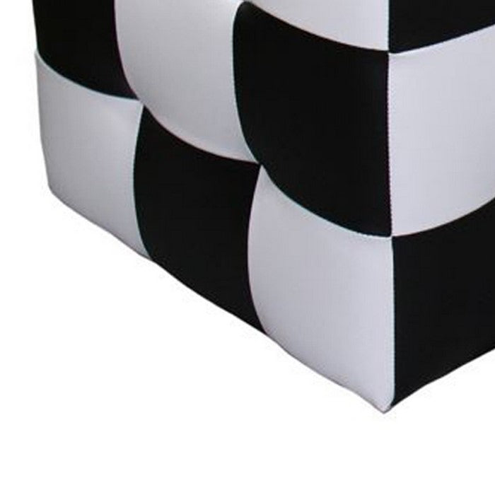 2 Piece Tufted Faux Leather Upholstered Storage Ottoman, Black and White